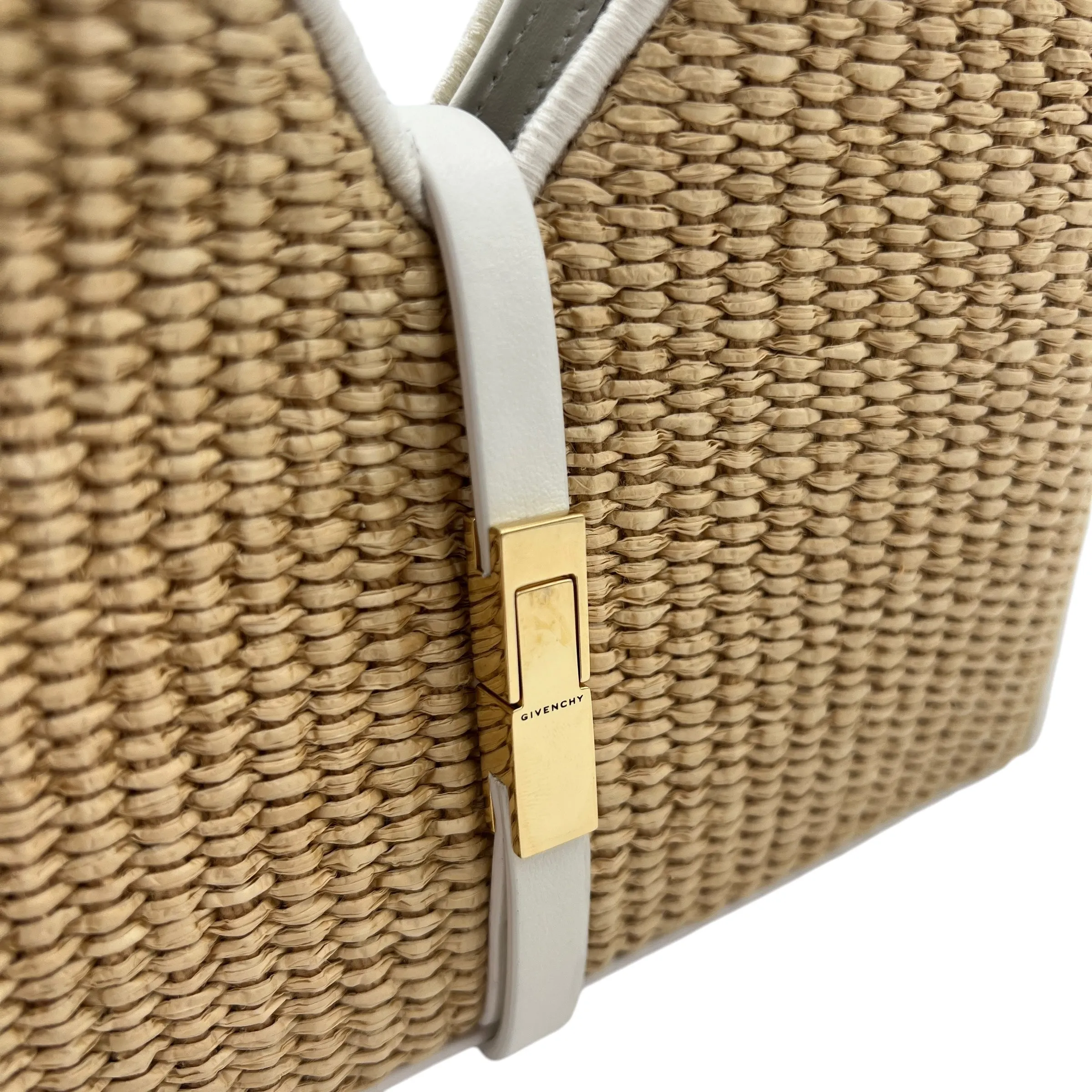 Cut Out Crossbody Bag Mini White in Raffia, Gold hardware