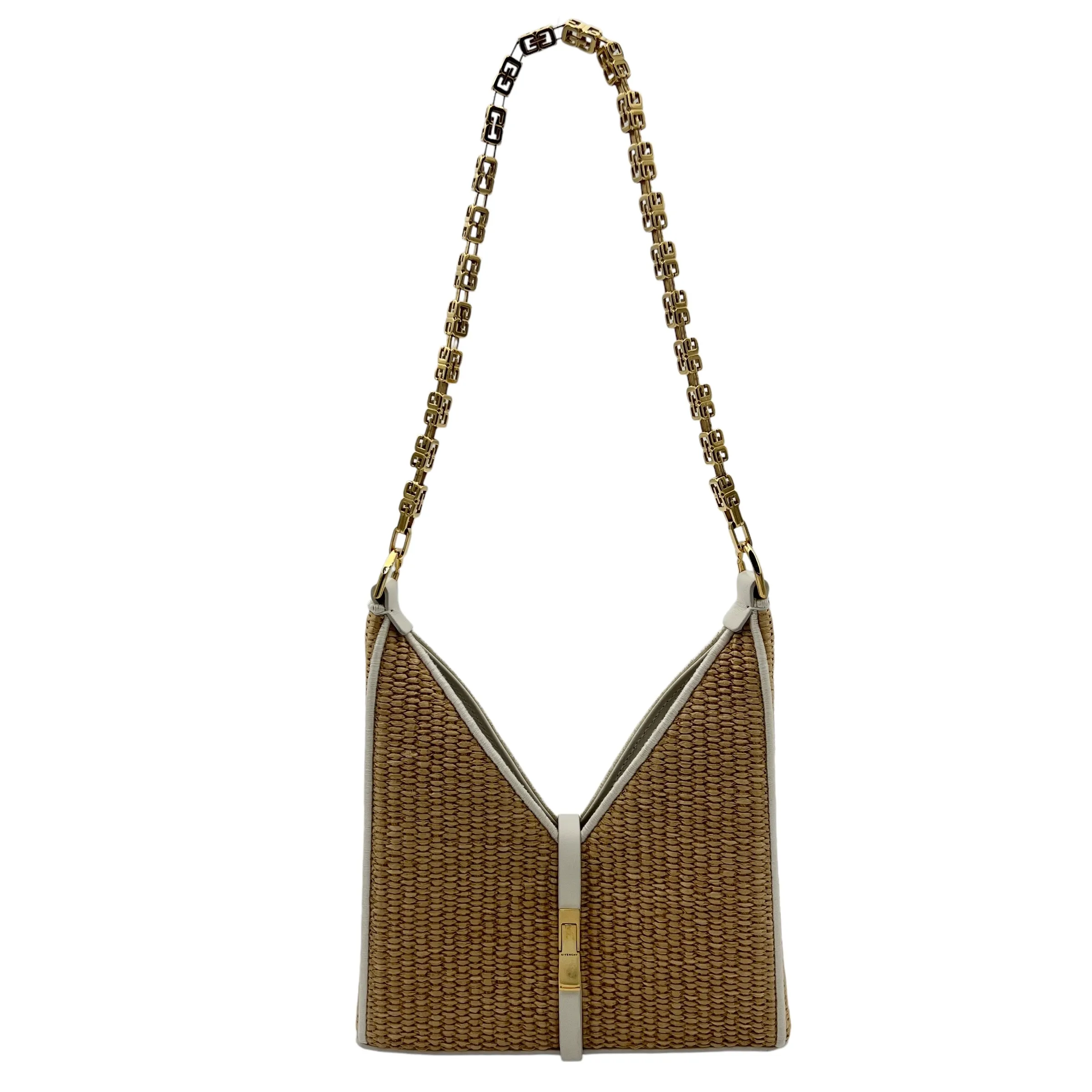 Cut Out Crossbody Bag Mini White in Raffia, Gold hardware