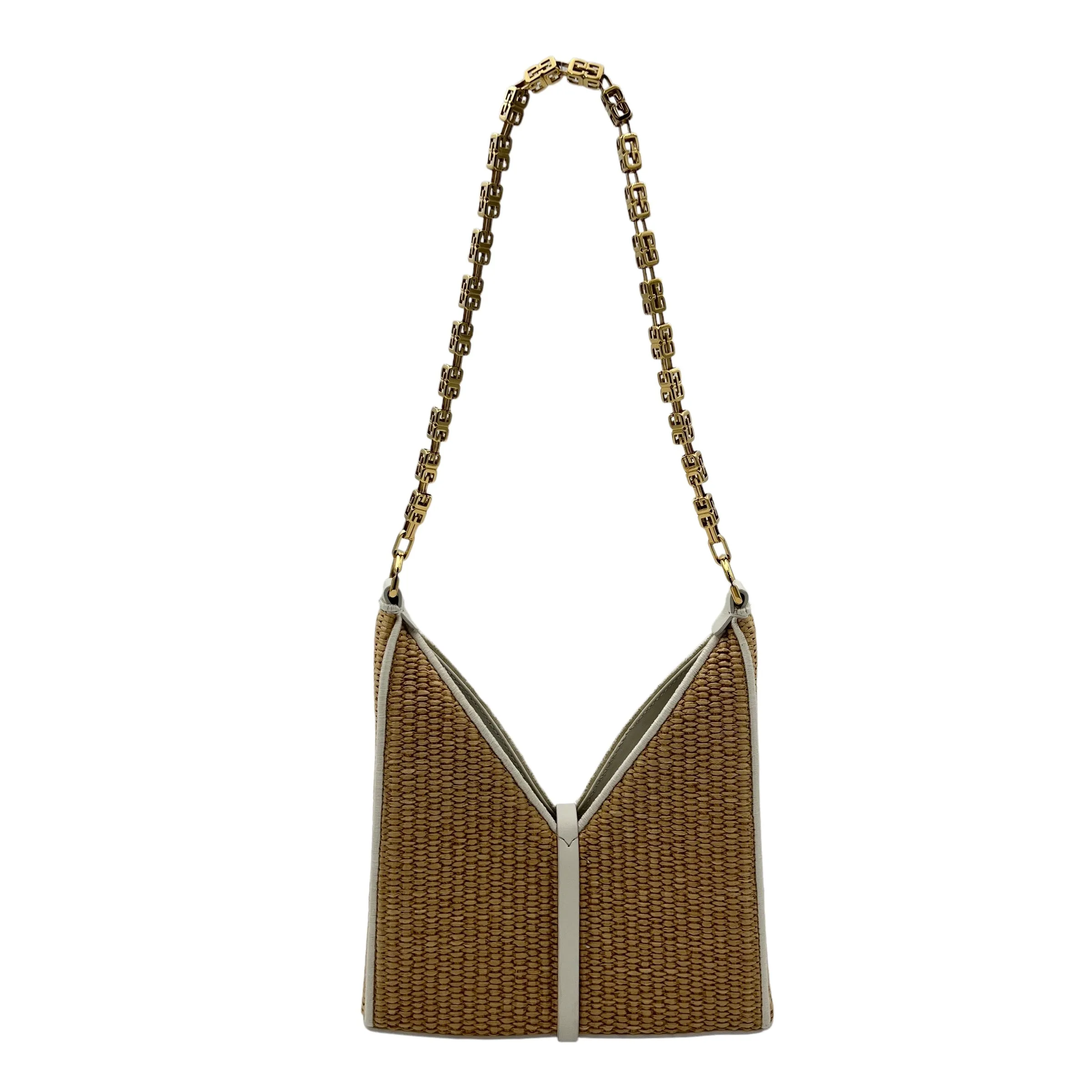 Cut Out Crossbody Bag Mini White in Raffia, Gold hardware