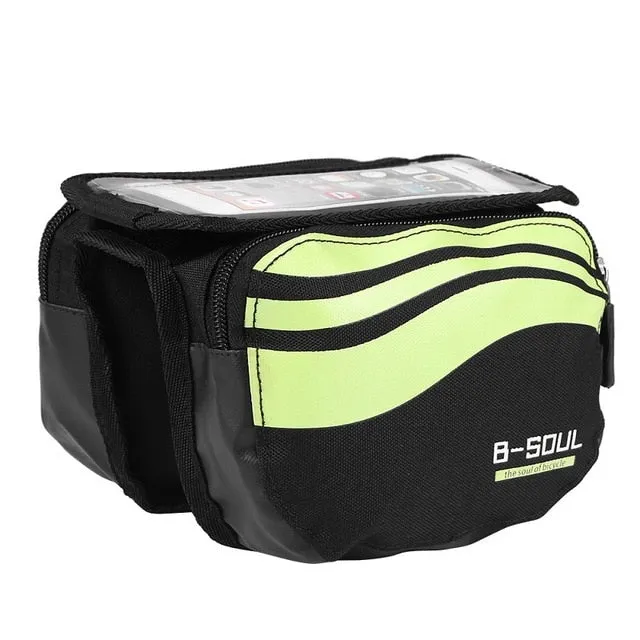 Cycling Bike Front Frame Bag Tube Pannier Double Pouch for 5.5-6.2Inch Cellphone Accessories Riding