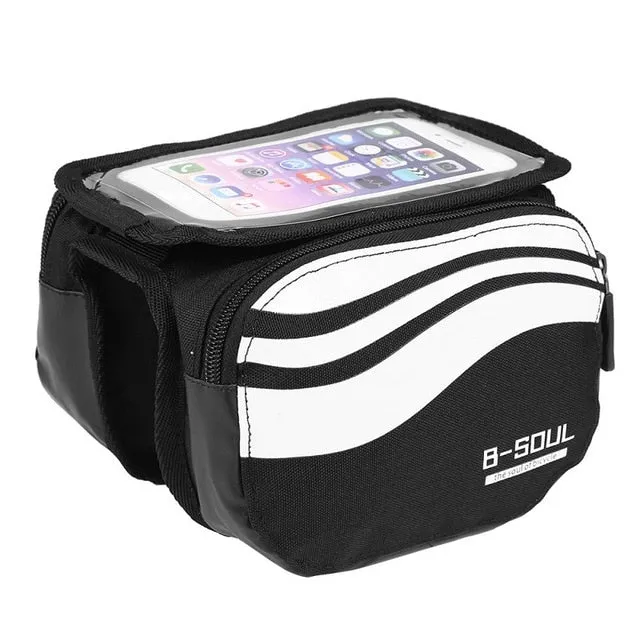 Cycling Bike Front Frame Bag Tube Pannier Double Pouch for 5.5-6.2Inch Cellphone Accessories Riding