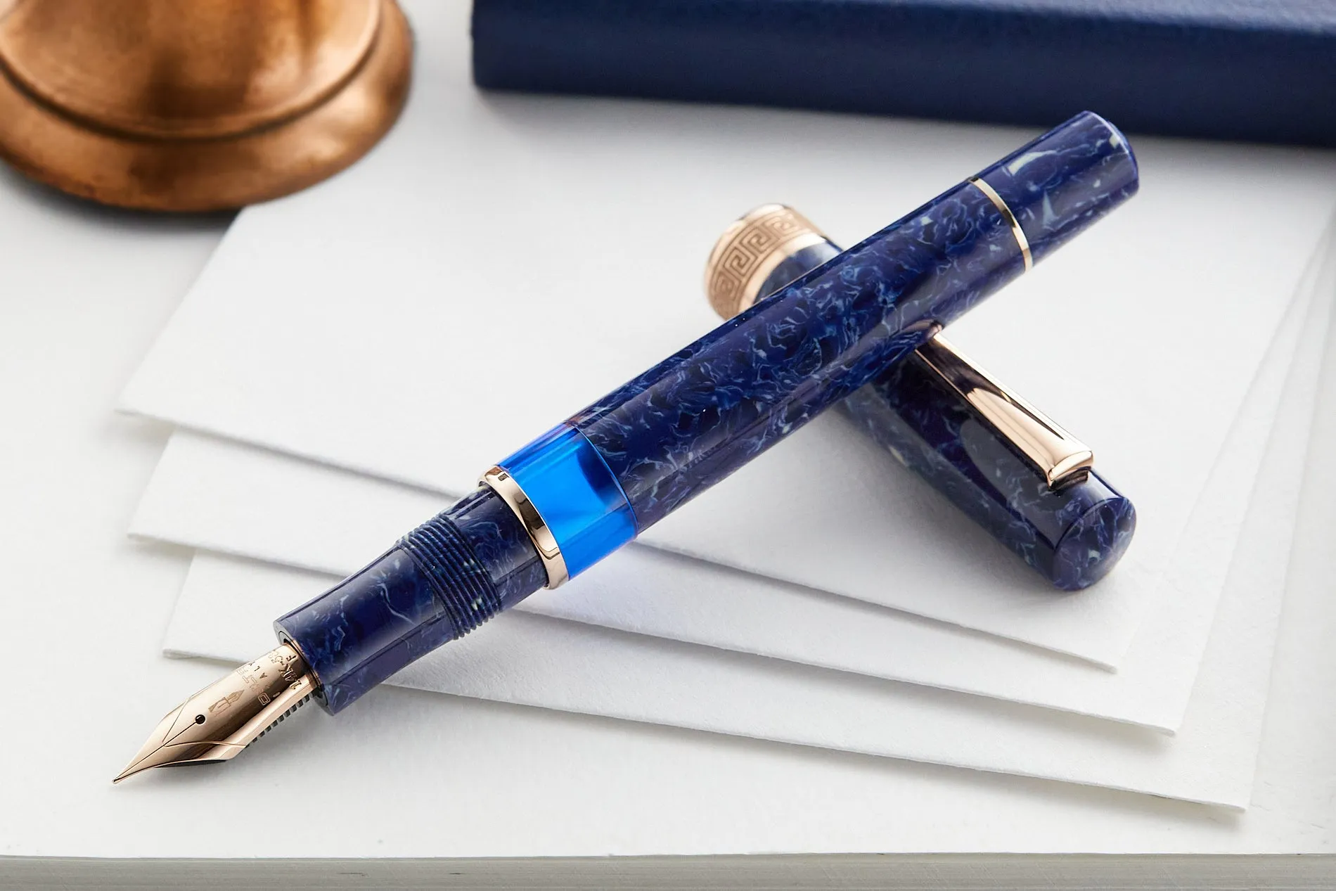 Delta Lapis Blue Celluloid Fountain Pen - Rosegold (Limited Edition)