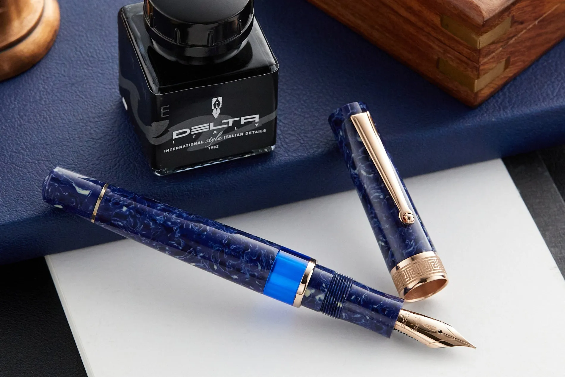 Delta Lapis Blue Celluloid Fountain Pen - Rosegold (Limited Edition)