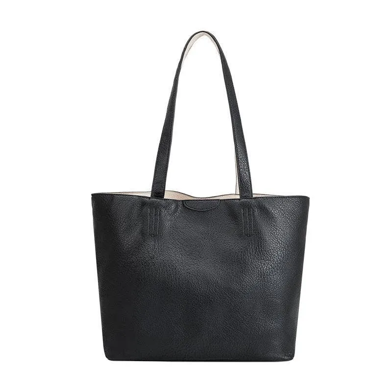 Denise Large Reversible Vegan Tote Bag in Black