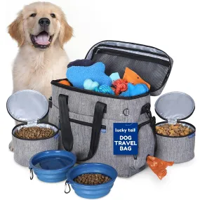 Dog travel bag for supplies from Lucky Tail. Includes Pet Travel Bag Organizer