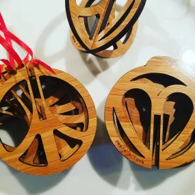 Eco-Friendly Bamboo Peace & Love Christmas Ornament