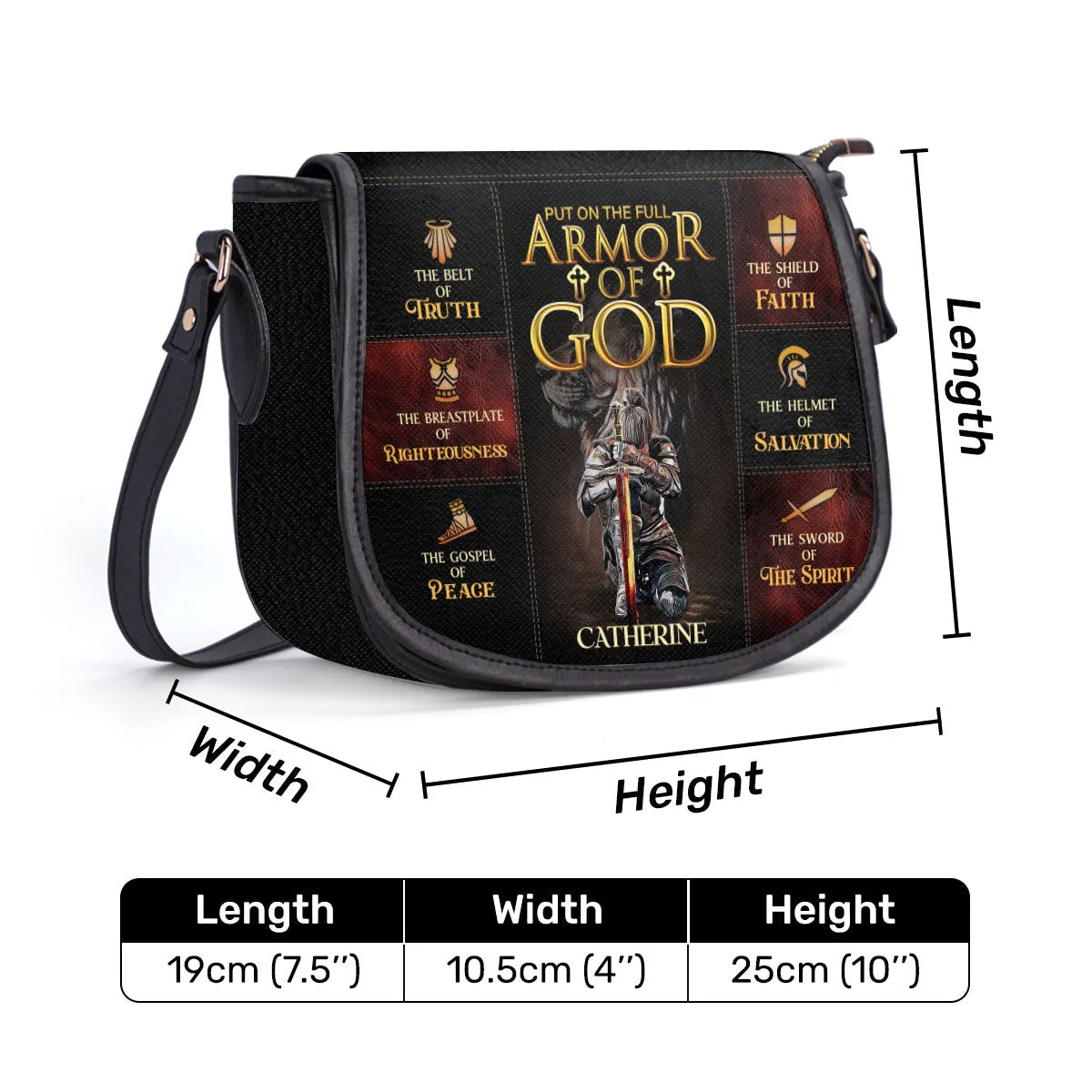 Female Warrior Lion Bag - Armor Of God Personalized Leather Saddle Bag - Christian Women's Handbags