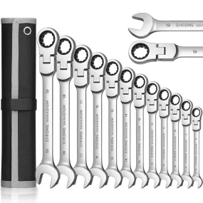 Flex-Head Combination Spanner Ratchet Set,72-Metric Tooth Box End Wrench