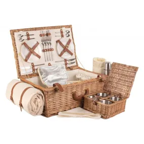 Fully Fitted Picnic Basket Hamper Four Person Cream 017 by Willow