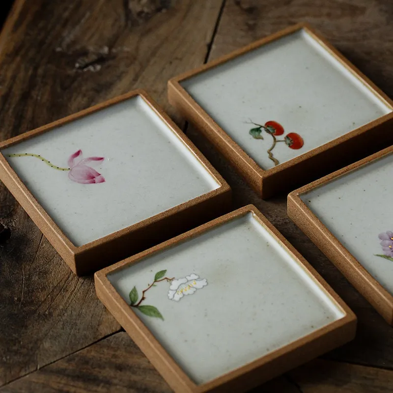 Gohobi Hand-painted Ceramic Floral Coaster