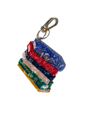 Hand-painted Book Stack Bag Charm   Keychain | Eco-Friendly