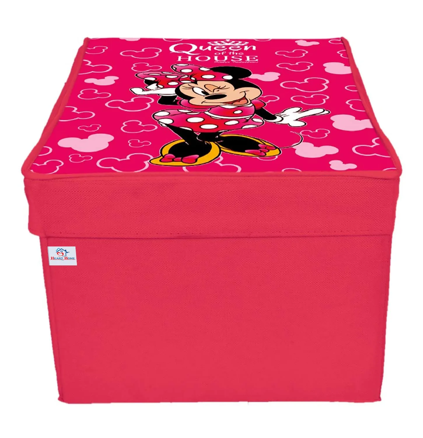 Heart Home Disney Minnie Printed Flodable Storage Box/Organizer For Toys, Cloths And Books With Lid & Handle (Pink)-HS43HEARTH26579