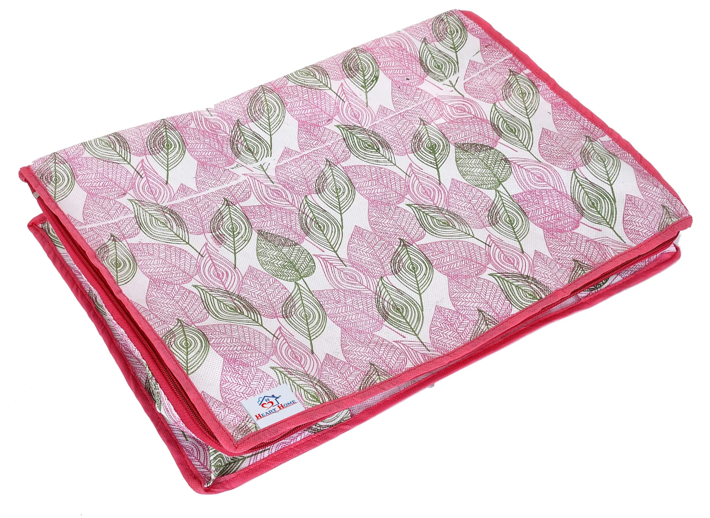 Heart Home Leaf Design Non-woven Underbed, Strorage Organizer With Transparent Window- Pack of 12 (Pink)-44HH0492