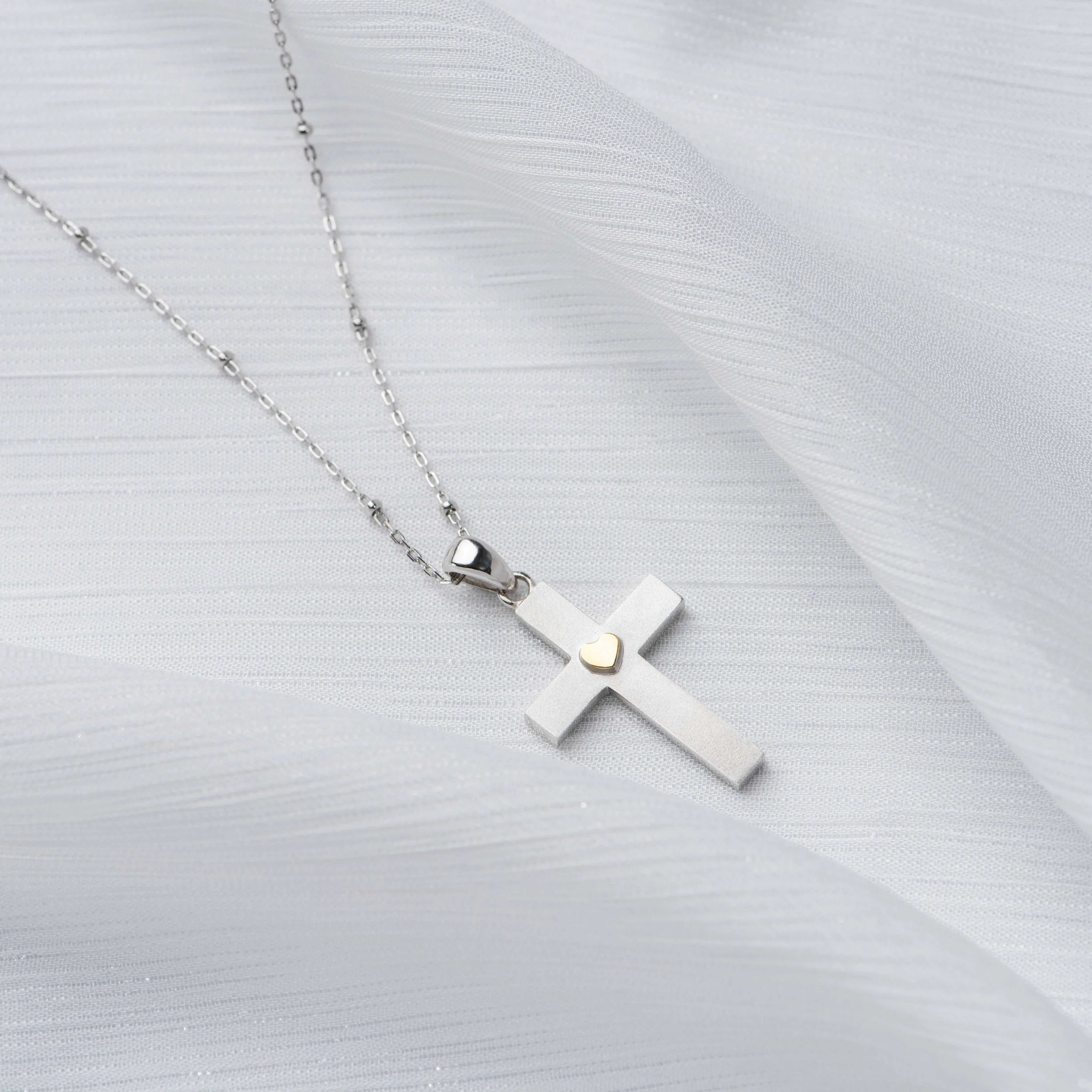 Heart in Cross sterling silver Necklace - Artisan Handcrafted - Limited Edition