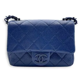 Incognito Flap Mini Blue Crossbody Bag in Caviar, Gold hardware