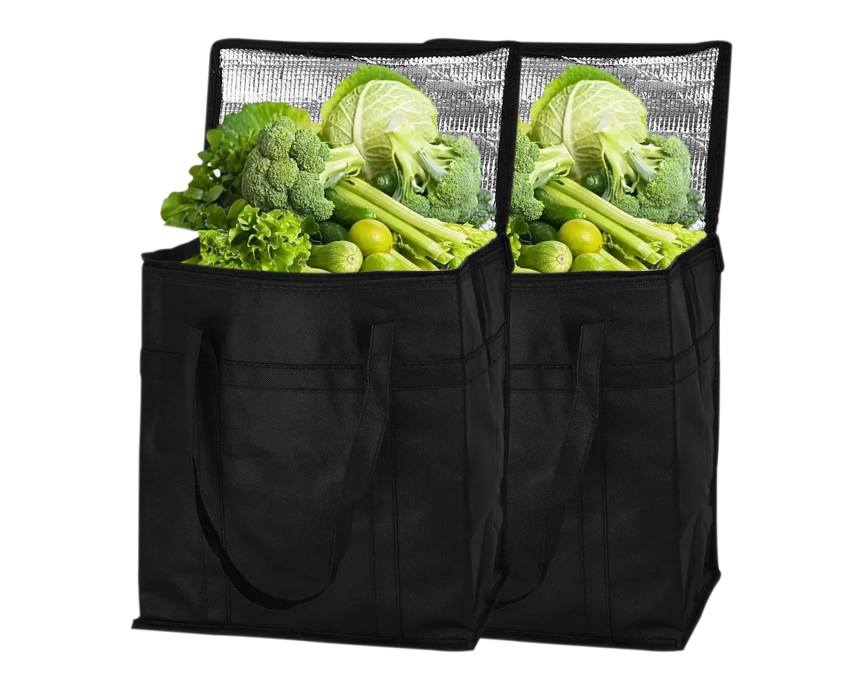 Insulated Shopping Grocery Bags With Zipper 2 Pieces Food Delivery Bag