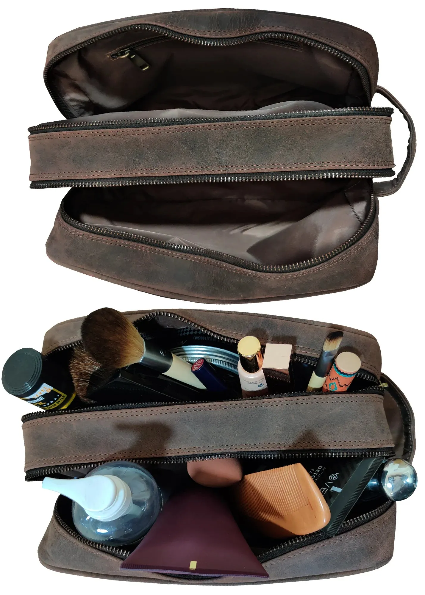 Johnny Men's Leather Travel Dopp Kit (Dark Brown)