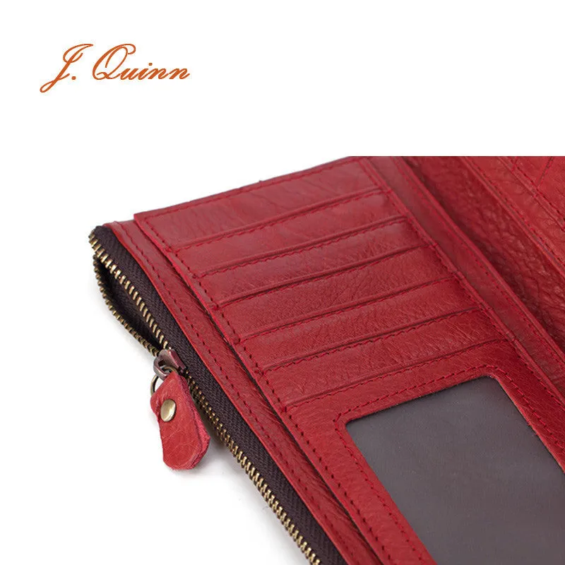 J.Quinn Red Purse Women's Wallets Genuine Leather Zipper Calfskin Female Wallet Women Luxury Brand Long Cow Ladies Purses Bifold