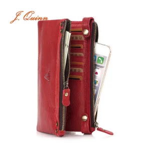 J.Quinn Red Purse Women's Wallets Genuine Leather Zipper Calfskin Female Wallet Women Luxury Brand Long Cow Ladies Purses Bifold