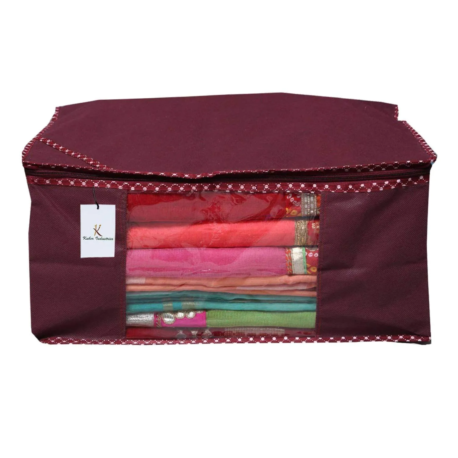 Kuber Industries Non Woven 3 Pieces Saree Cover and 2 Pieces Underbed Storage Bag, Cloth Organizer for Storage, Blanket Cover Combo Set (Maroon) -CTKTC38453