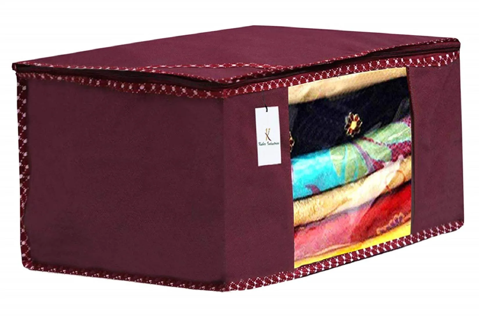 Kuber Industries Non Woven 3 Pieces Saree Cover and 2 Pieces Underbed Storage Bag, Cloth Organizer for Storage, Blanket Cover Combo Set (Maroon) -CTKTC38453