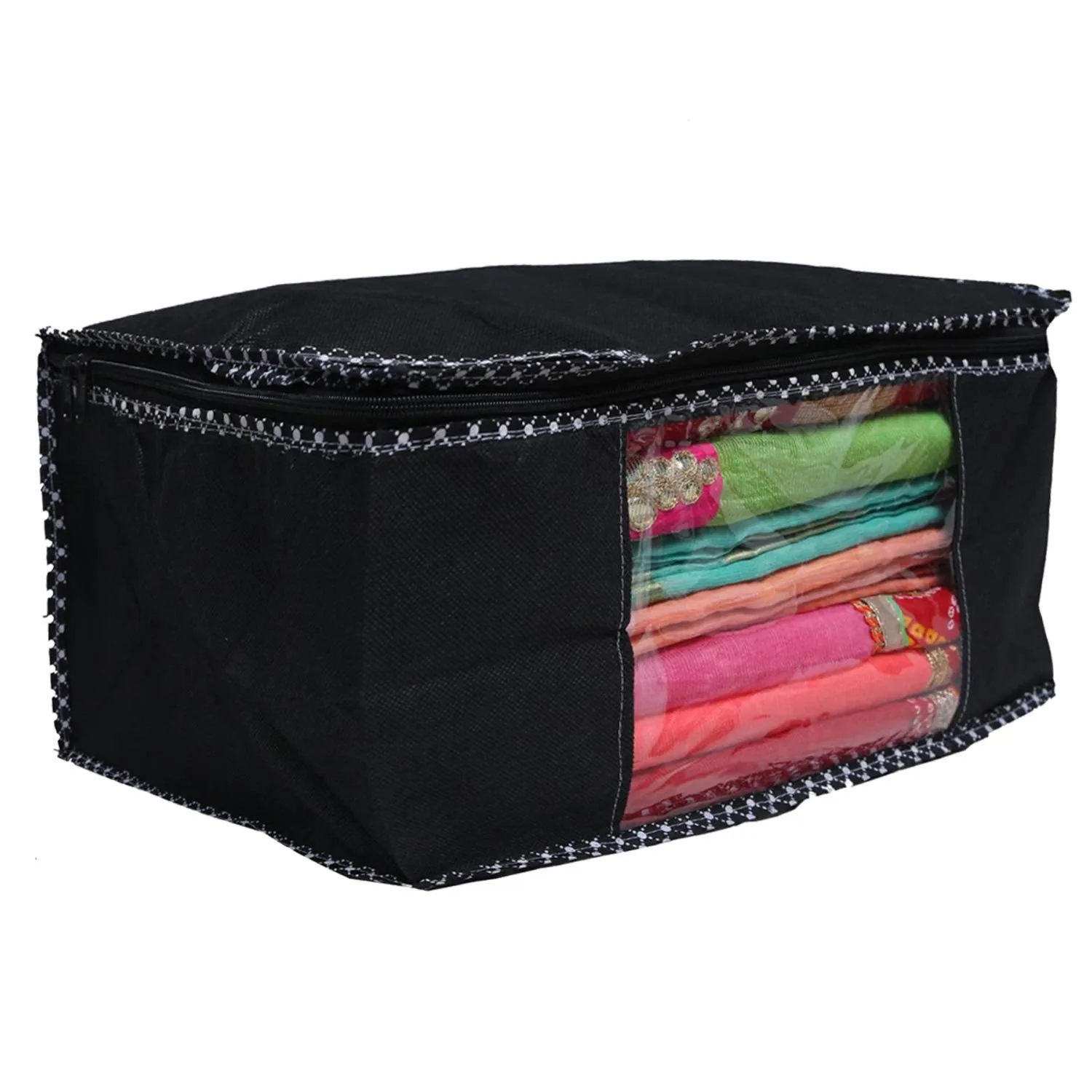 Kuber Industries Non Woven 3 Pieces Saree Cover and 3 Pieces Underbed Storage Bag, Cloth Organizer for Storage, Blanket Cover Combo Set (Black) -CTKTC038468