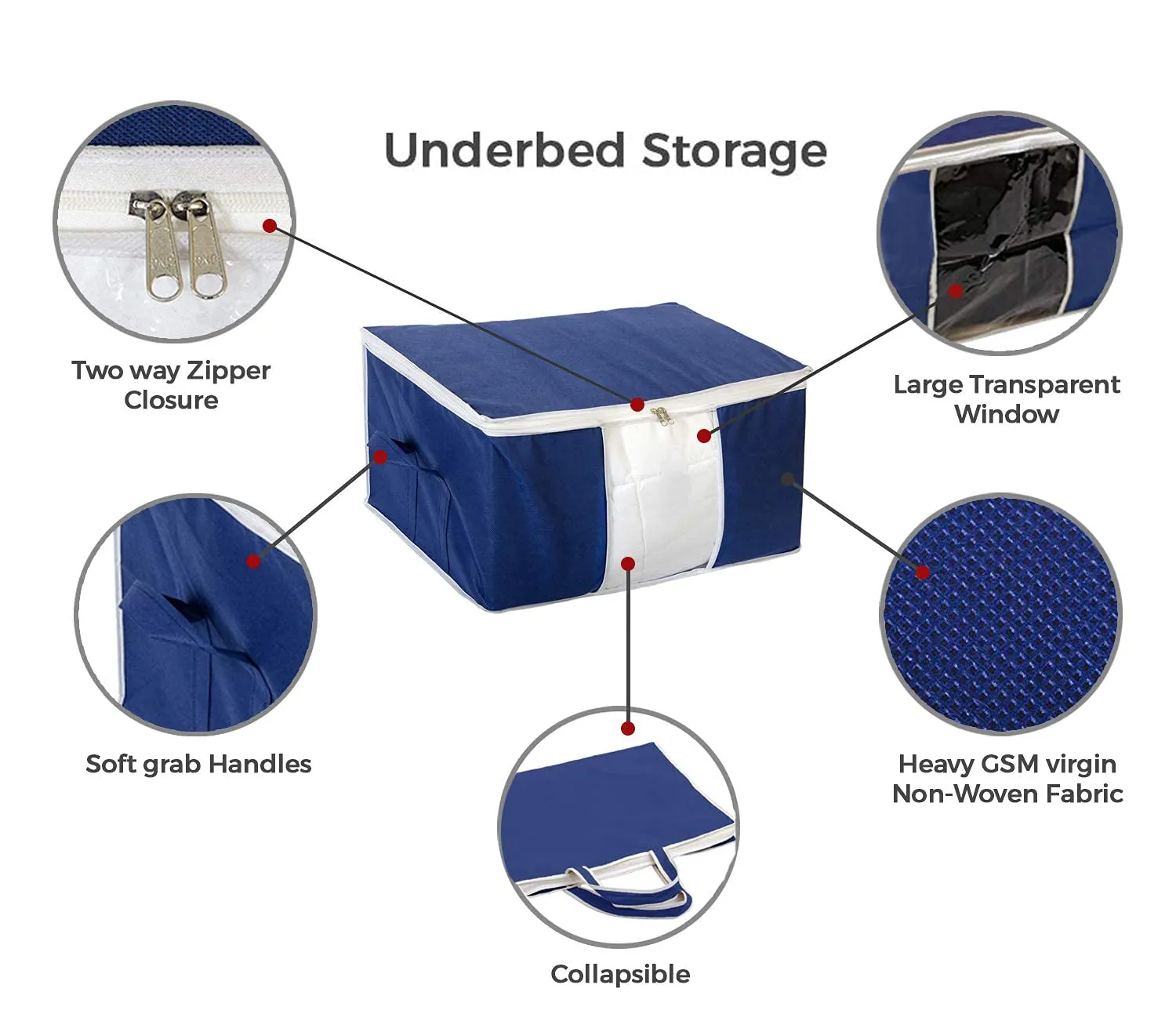 Kuber Industries Underbed Storage Bag|Blanket Cover|Wardrobe Organizer for Clothes|Comforter Cover (Navy Blue)