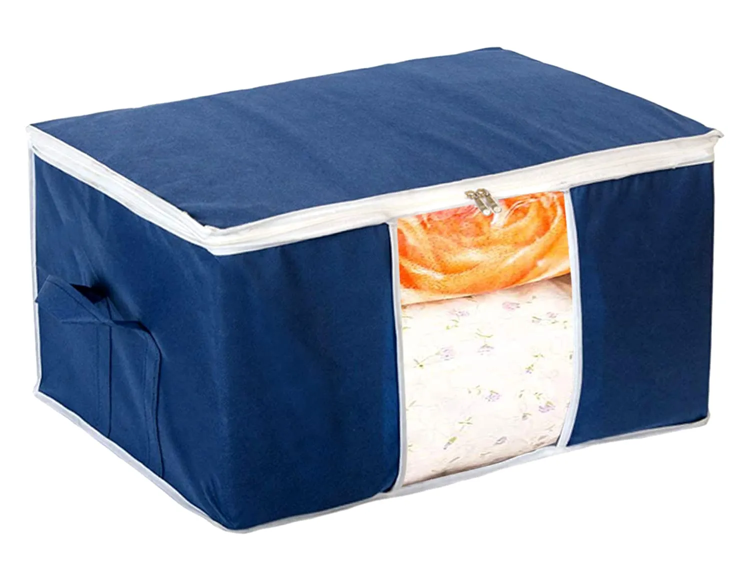 Kuber Industries Underbed Storage Bag|Blanket Cover|Wardrobe Organizer for Clothes|Comforter Cover (Navy Blue)