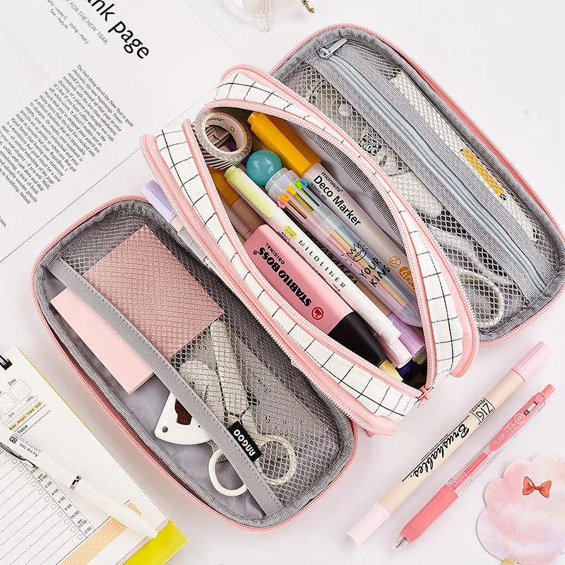 Large Capacity Pencil Case Multi-Layer Multi-Functional Canvas Pencil Box