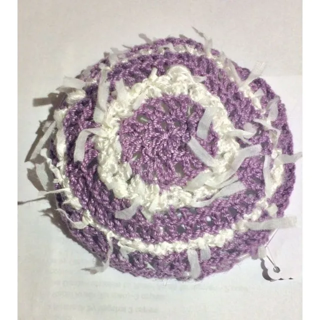 Lavender White Lace Crochet Special Knit Kippah Ladies Yarmulke Hand Made in USA