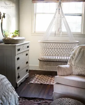 Limited Edition Hanging Bassinet in Macrame - Plywood Base - Handmade in Nicaragua