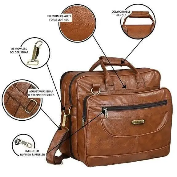 LOREM Stylish Tan Color Faux Leather 28L Messenger Bag For Men (BG07)