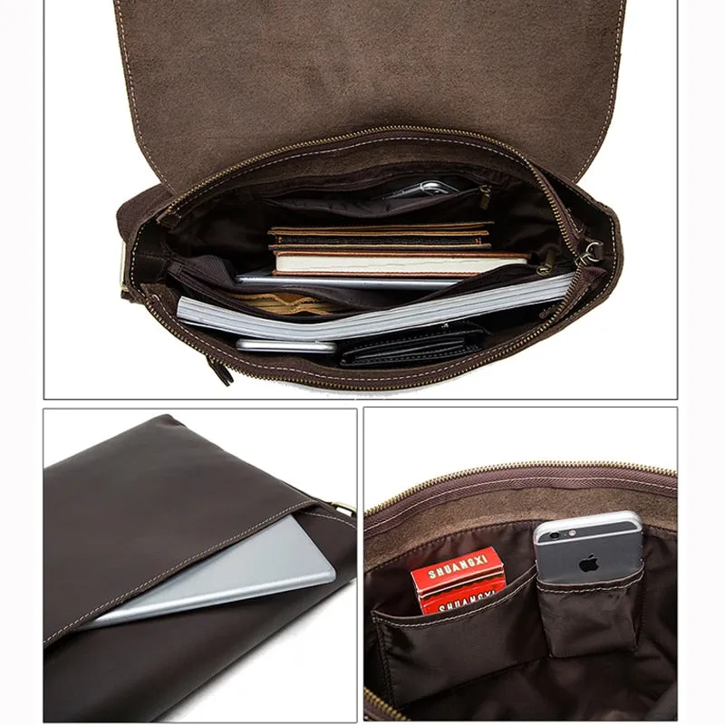 Luxury Leather Flap Laptop Office Briefcase Bag