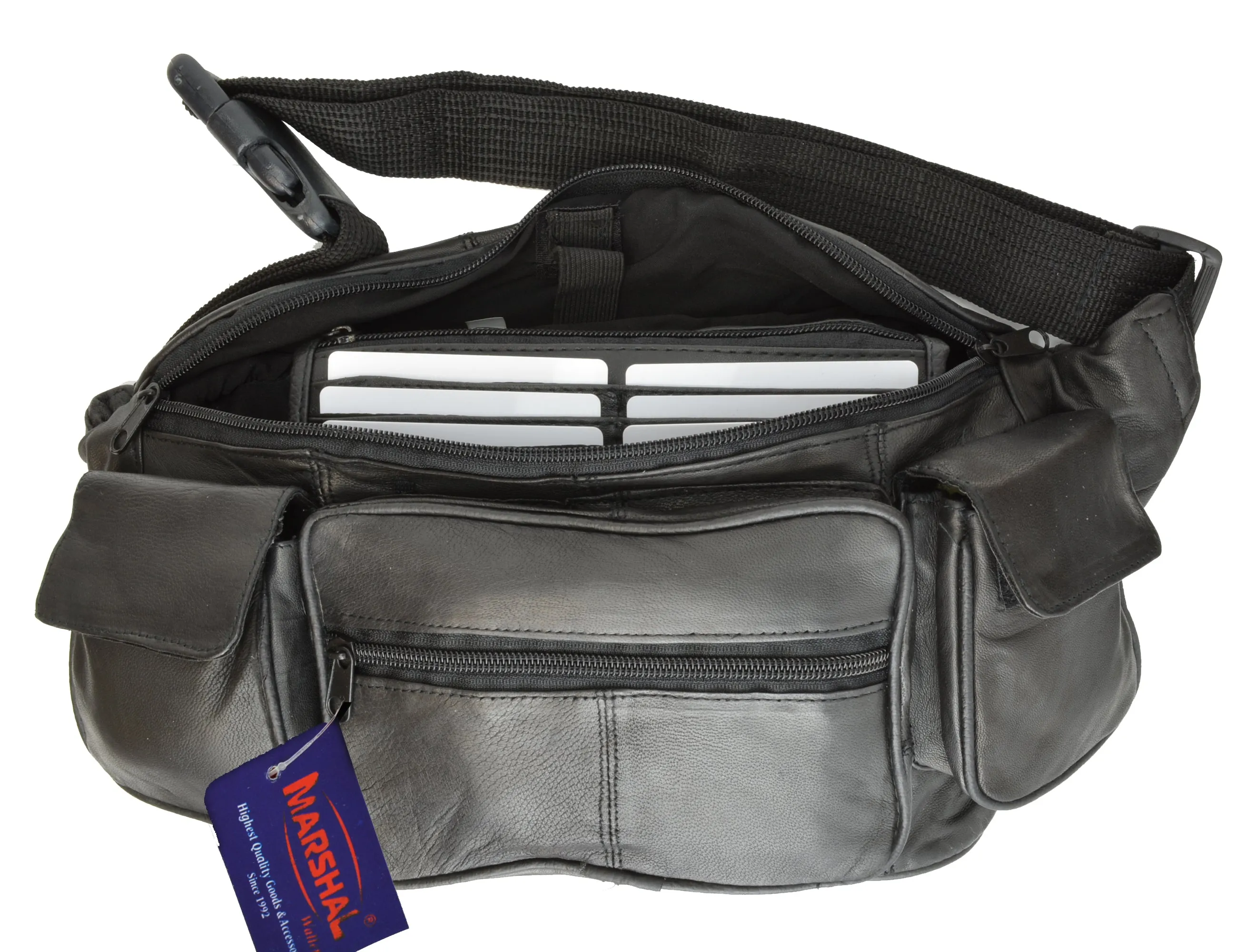 Marshal Genuine Leather Unisex Large Waist Fanny Pack with Two Cell Phone Pockets