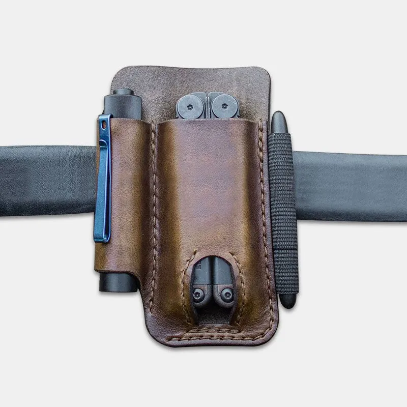 Men Genuine Leather Retro Mini Easy Carry Multitool Organizer Gear Bag Belt Waist