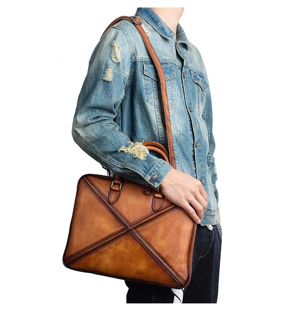 Mens Vintage Leather Buiness Briefcase Shoulder Cross Body Bag 2766