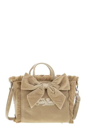 Mini Vanity Bag With Bow And Embroidered Logo in Beige | VAMI007