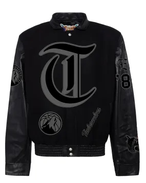 MINNESOTA TIMBERWOLVES WOOL & LEATHER OLD ENGLISH VARSITY JACKET Black/Black