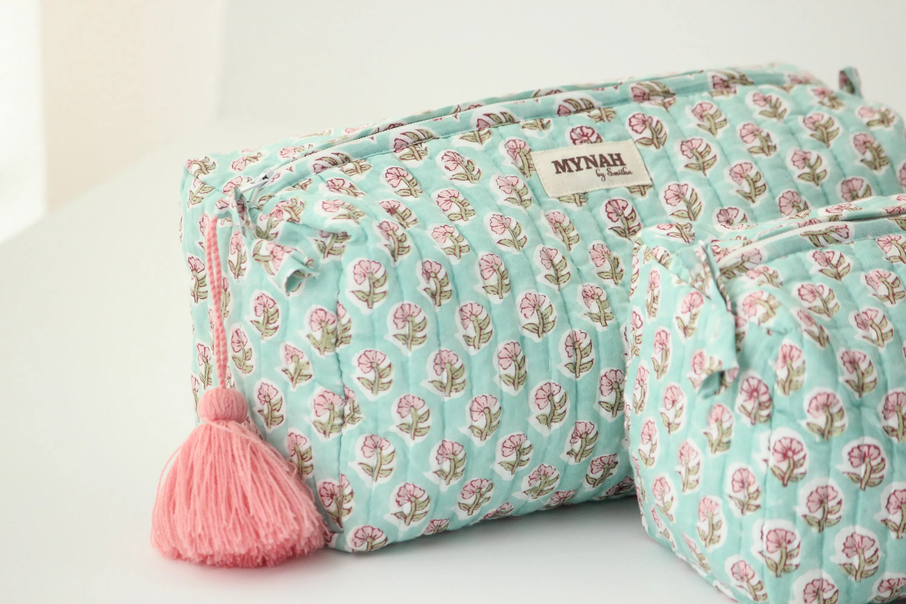 'MINT CLOUD' printed travel/makeup zipper pouch-set of 3