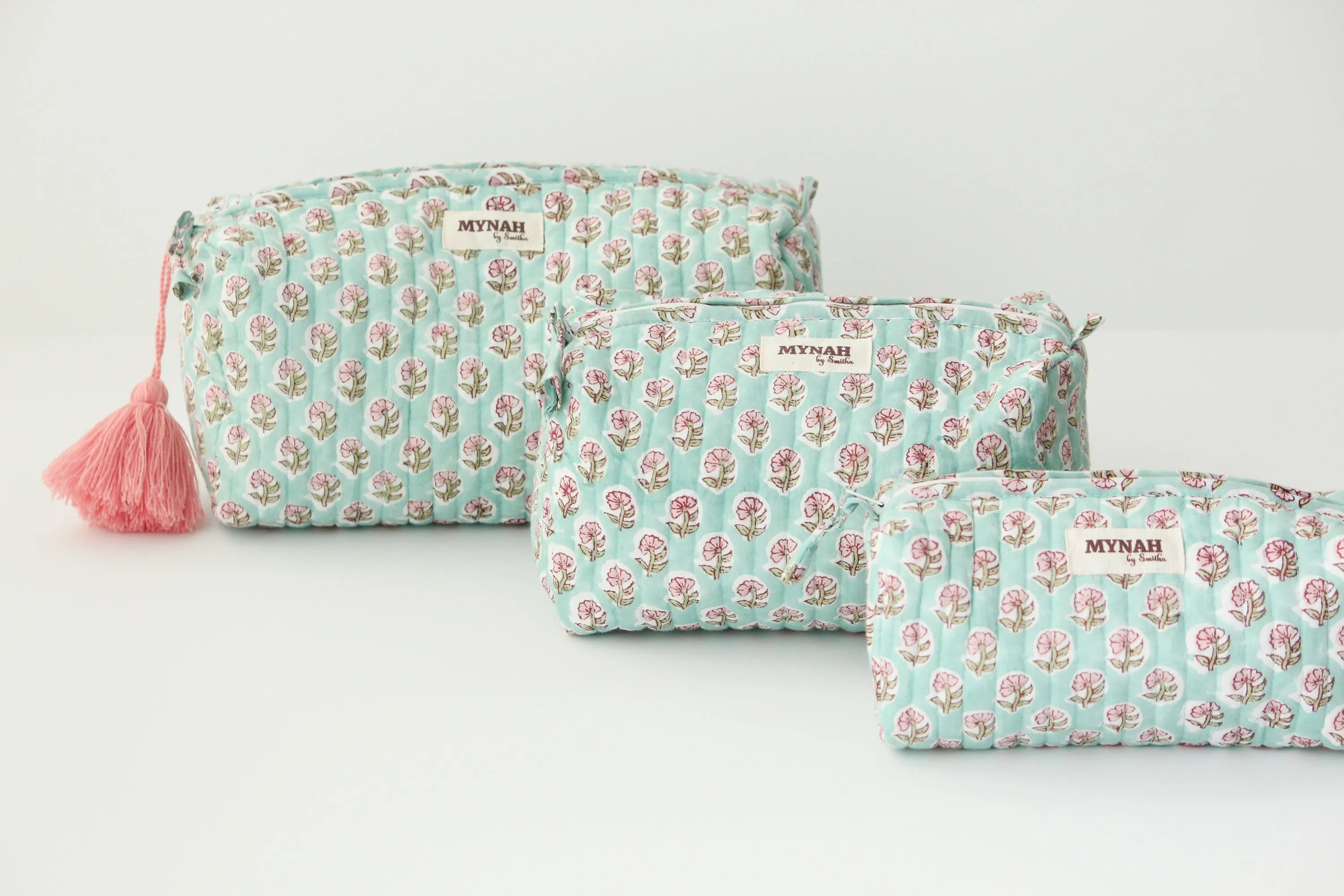 'MINT CLOUD' printed travel/makeup zipper pouch-set of 3