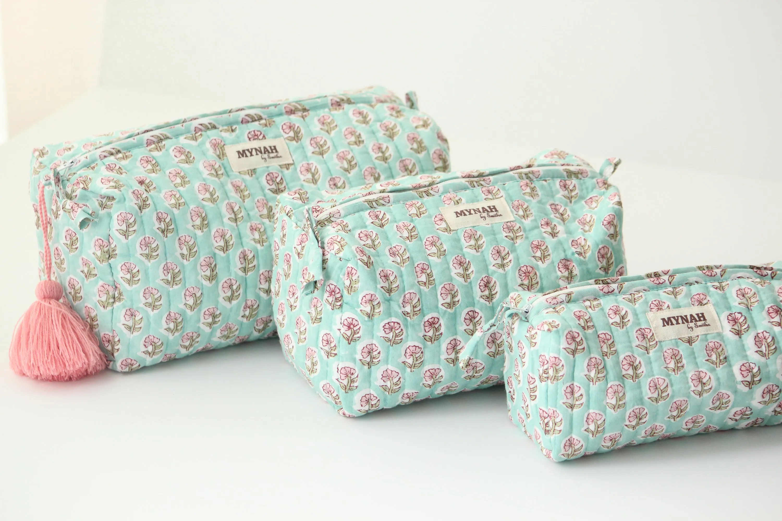 'MINT CLOUD' printed travel/makeup zipper pouch-set of 3