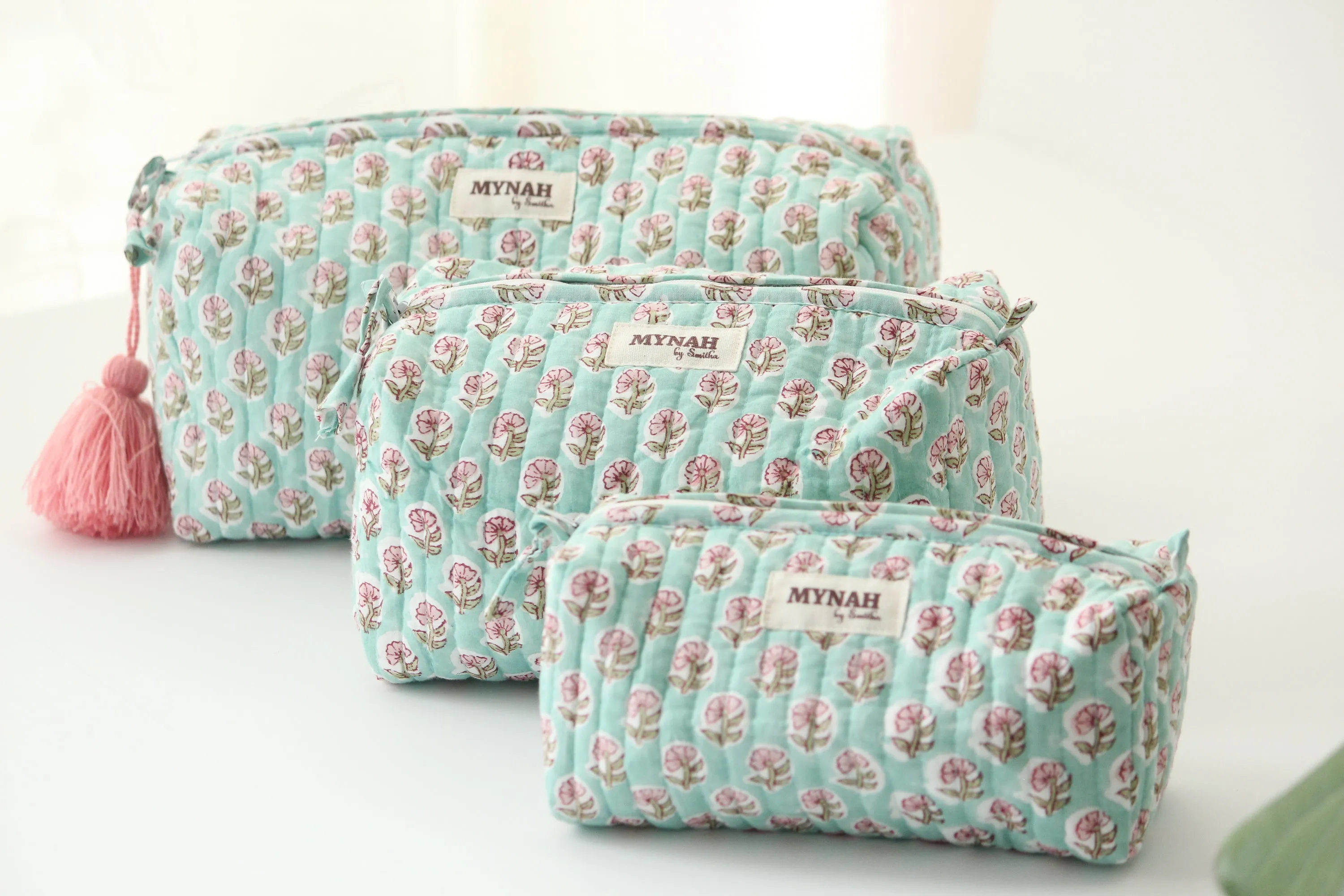 'MINT CLOUD' printed travel/makeup zipper pouch-set of 3