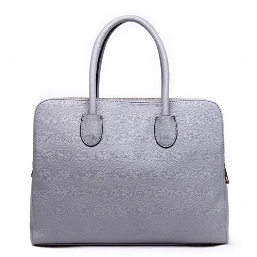 Miss Lulu Grey Textured PU Leather Tote Bag - Medium Size, Elegant Shoulder Bag for 13.3" Laptops & A4 Notebooks