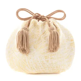 Nishijin-ori Small Drawstring Bag - Crumpled Pattern / Gold and White -,  Made in Kyoto, Japan,  Japanese traditional craft purse