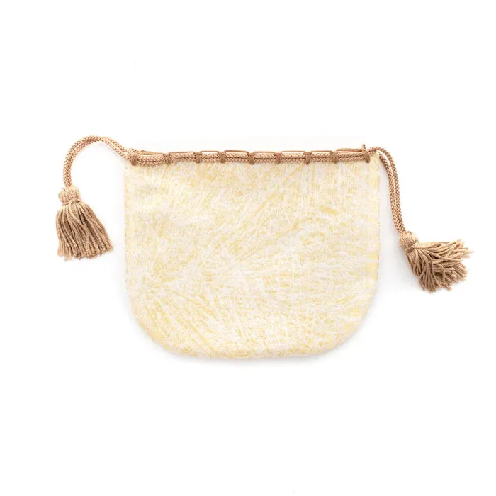 Nishijin-ori Small Drawstring Bag - Crumpled Pattern / Gold and White -,  Made in Kyoto, Japan,  Japanese traditional craft purse