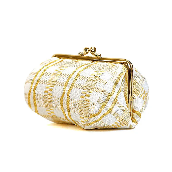 Nishijin-ori Small Pouch - Lattice Pattern / Gold -, Made in Kyoto, Japan, Cosmetic Pouch, Makeup Pouch, Japanese Gamaguchi Pouch, Travel Toiletry Pouch, Stationery Pouch, Bag organizer, Bag in Bag