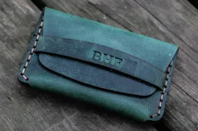 No.36 Personalized Basic Flap Handmade Leather Wallet - Crazy Horse Forest Green