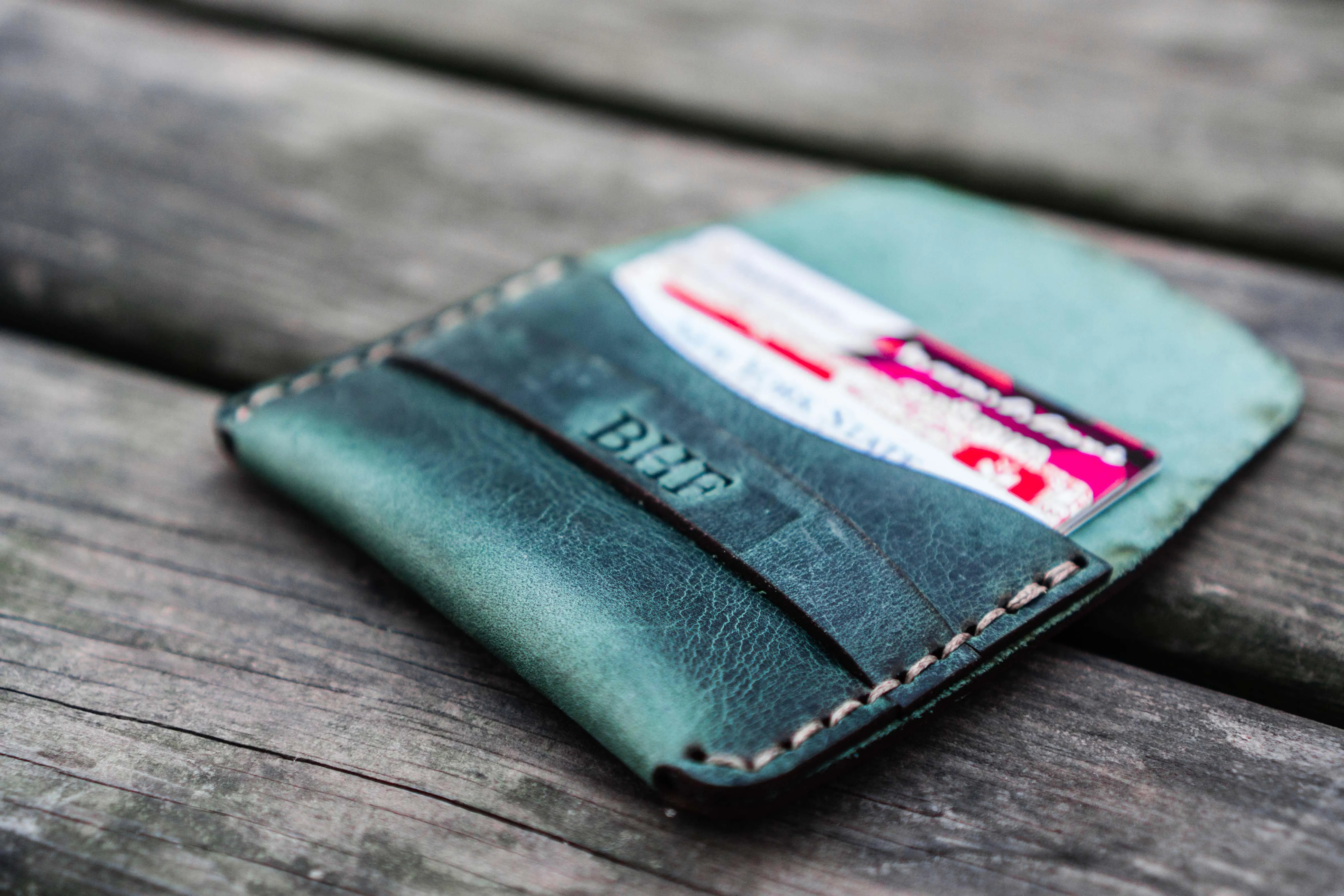 No.36 Personalized Basic Flap Handmade Leather Wallet - Crazy Horse Forest Green