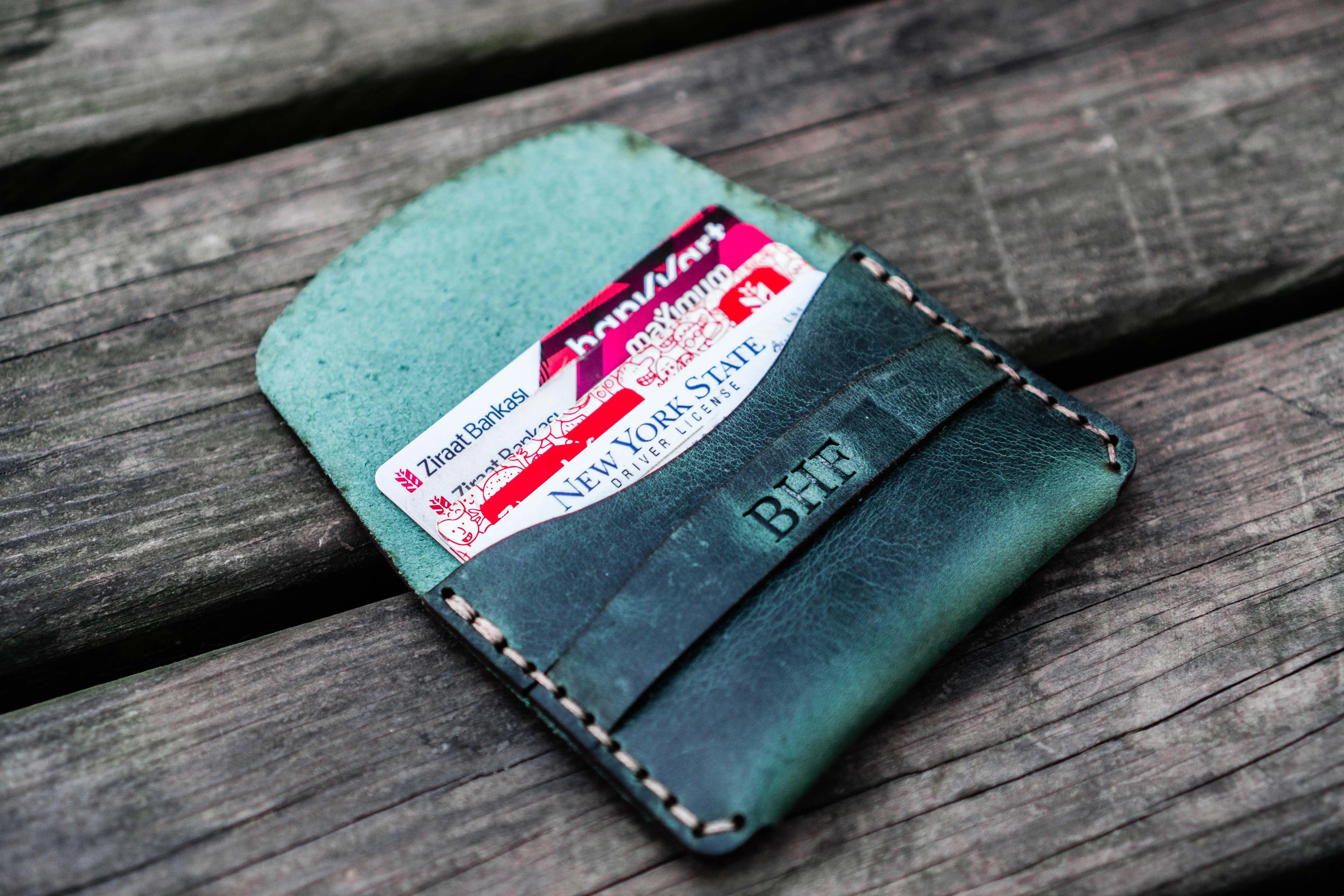 No.36 Personalized Basic Flap Handmade Leather Wallet - Crazy Horse Forest Green