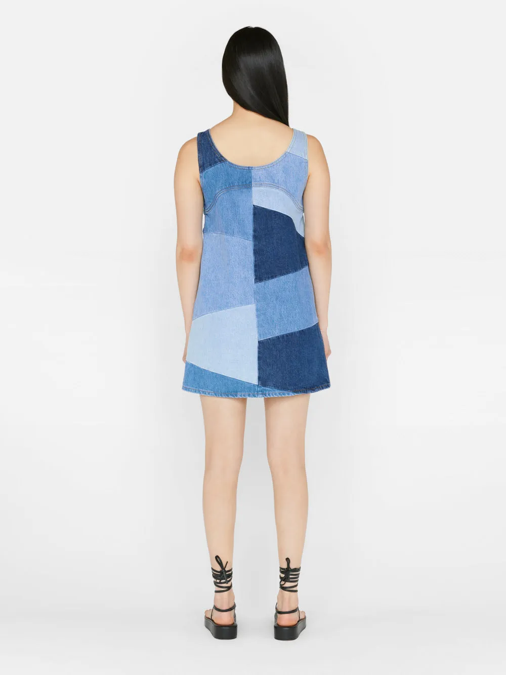 Patchwork Micro Flare Denim Dress -- Blue Compilation